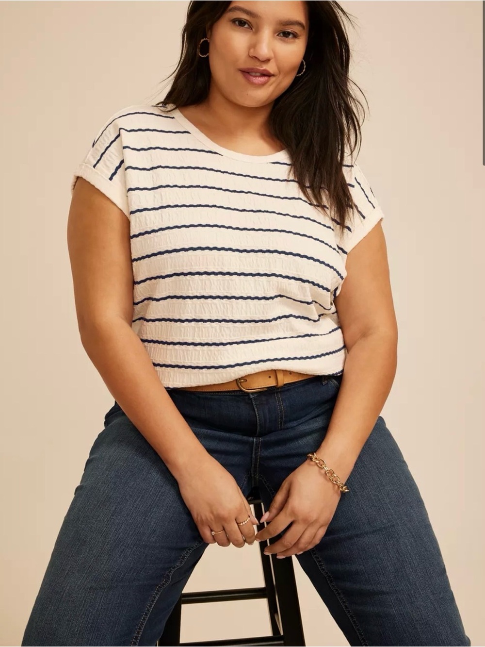 Maurices Plus 24/7 Striped Jacquard Tee